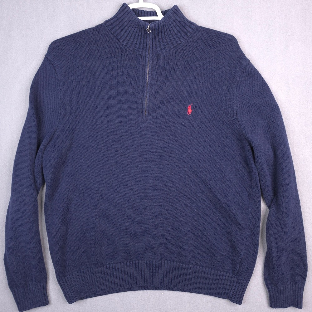 Polo Ralph Lauren Sweater Quarter Zip Navy Blue XL Cotton Knit Mock Pullover